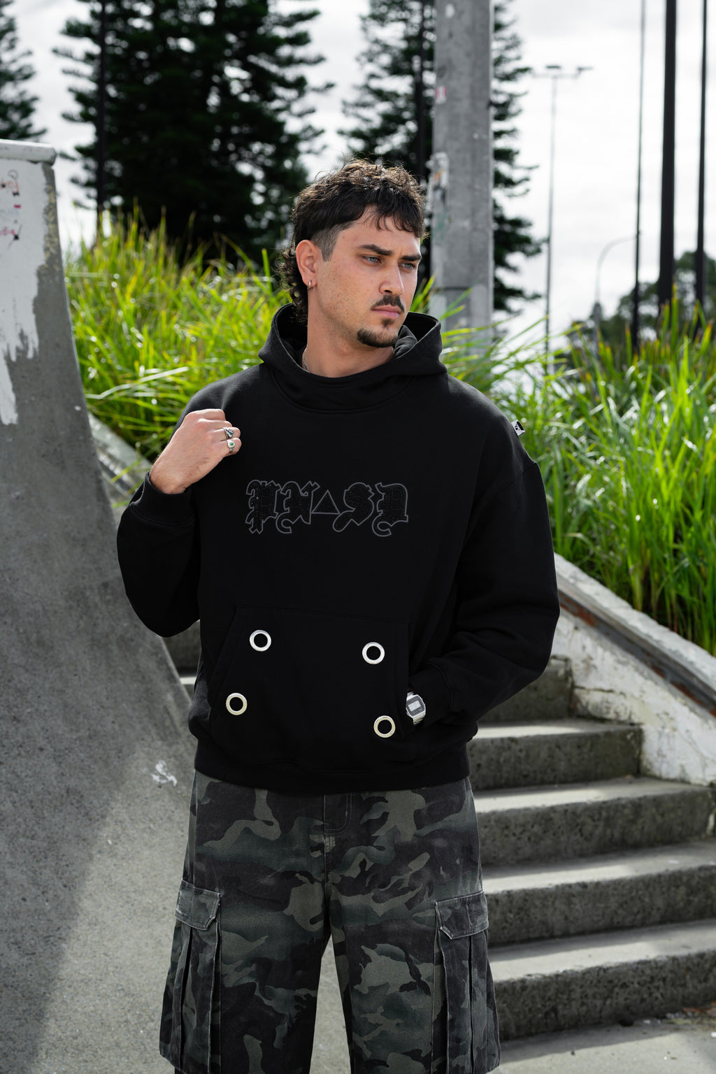 rhinestone calligraphy hoodie