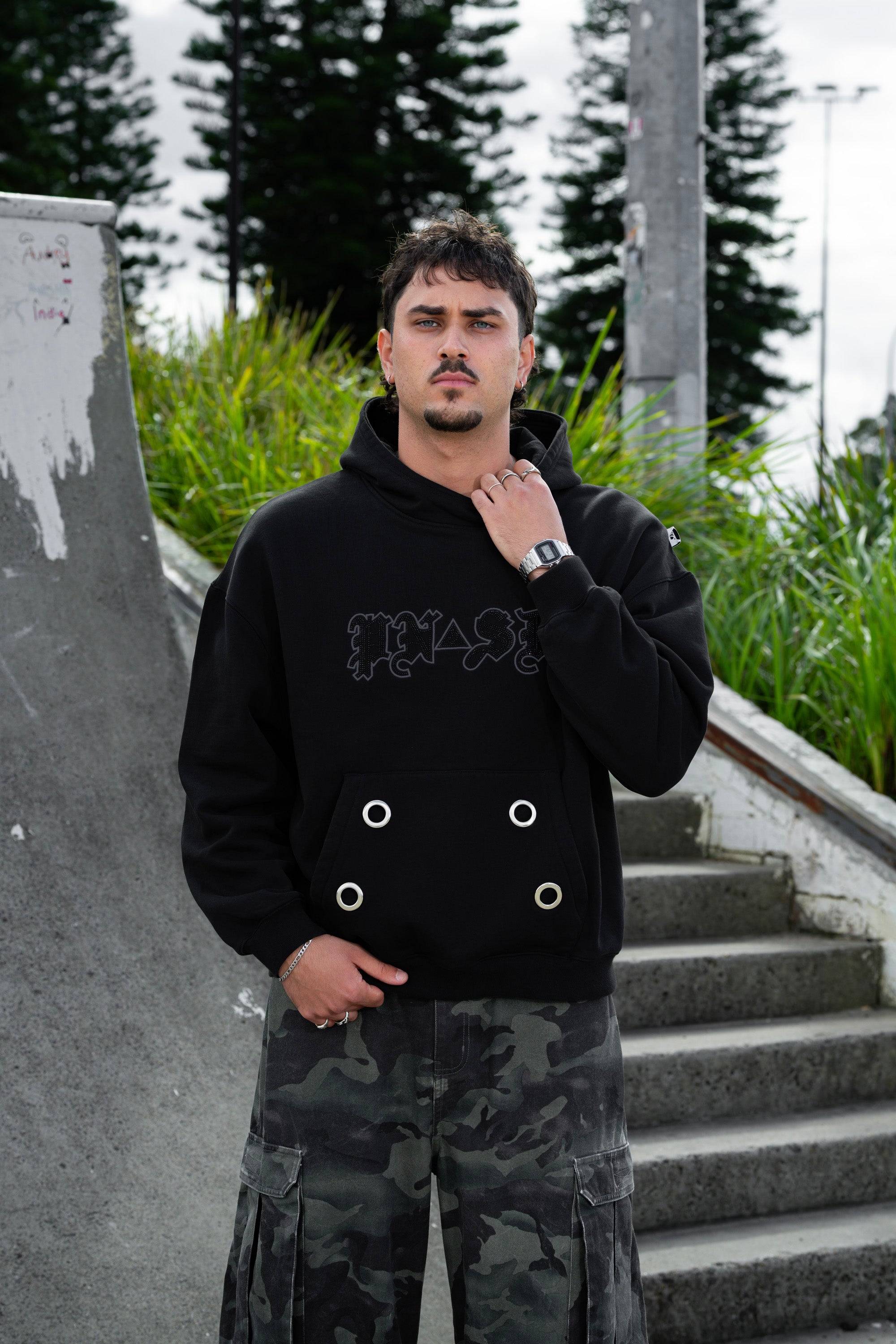 rhinestone calligraphy hoodie