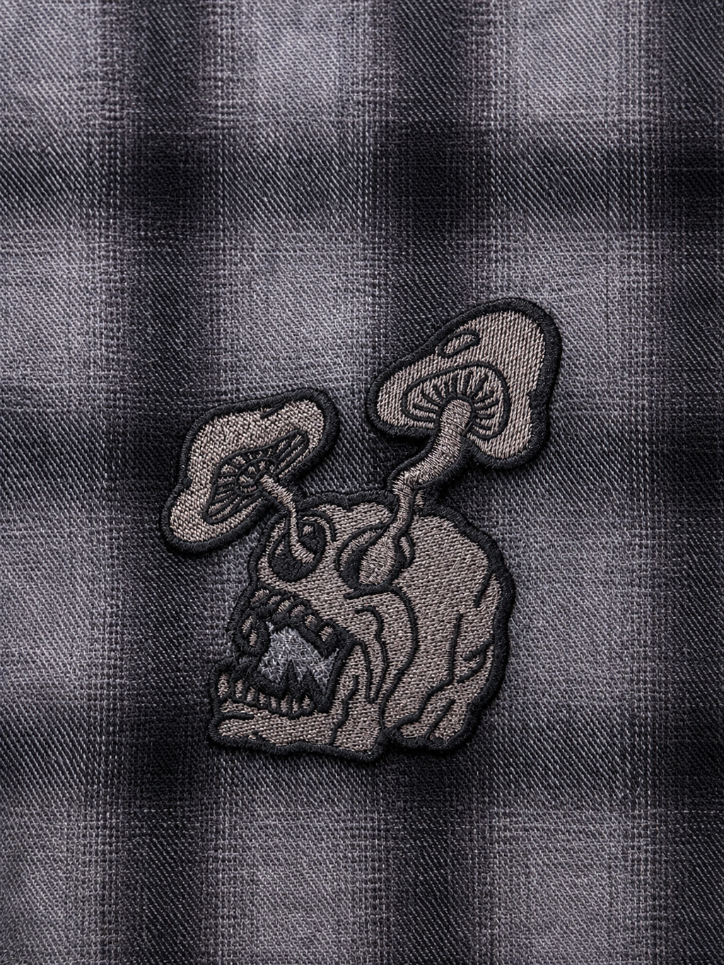 skull embroidered zip flannel shirt
