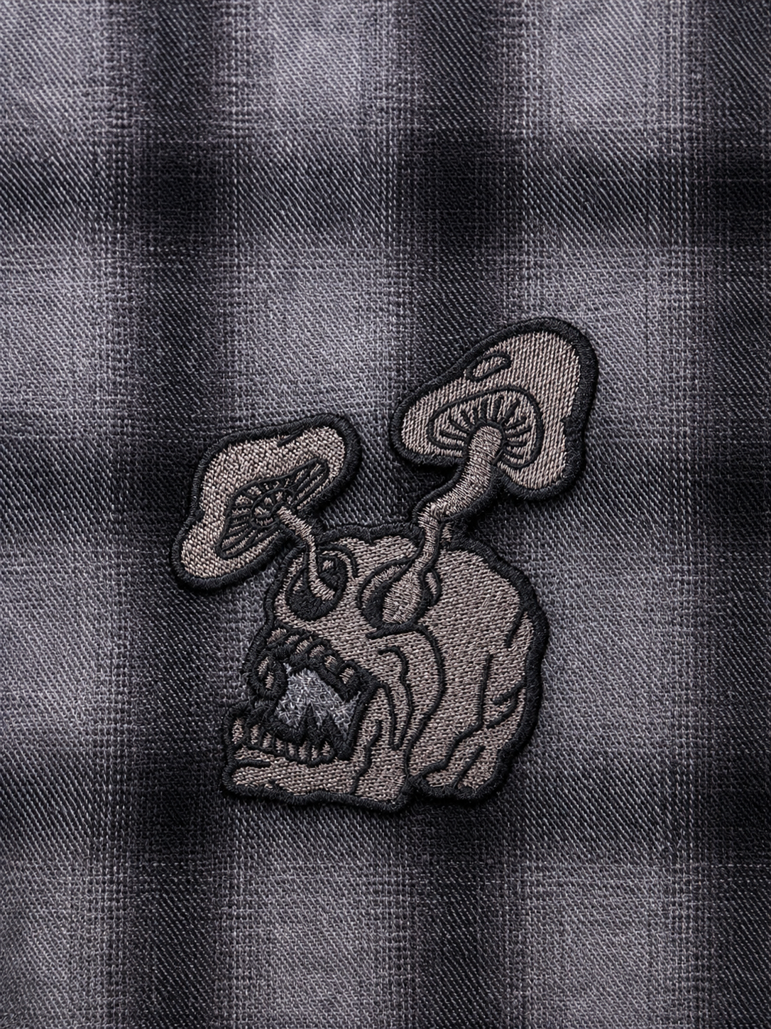 skull embroidered zip flannel shirt