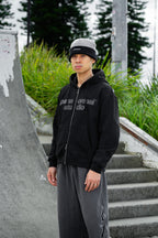 applique logo zip hoodie