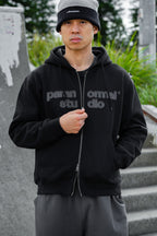applique logo zip hoodie
