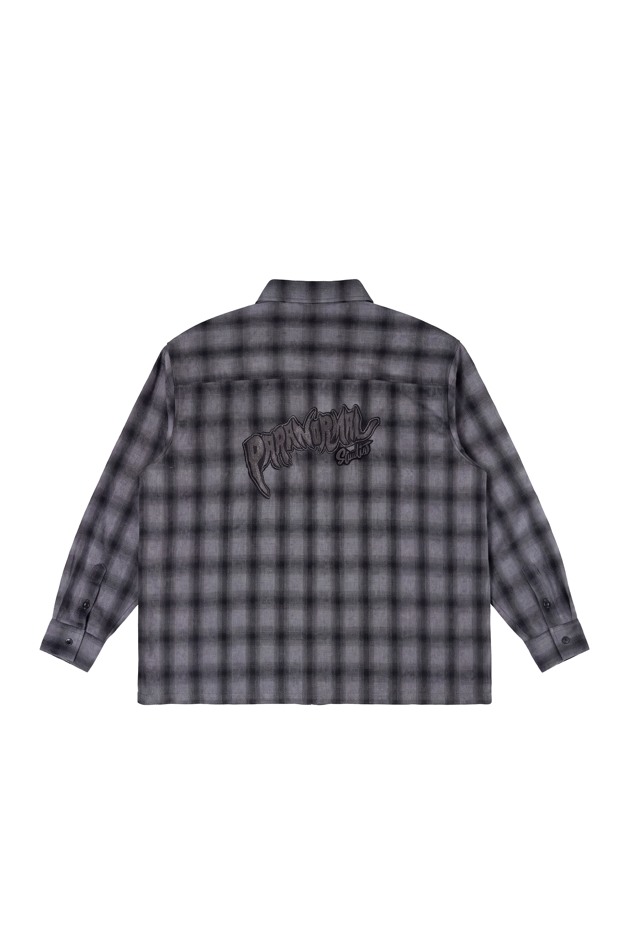 skull embroidered zip flannel shirt