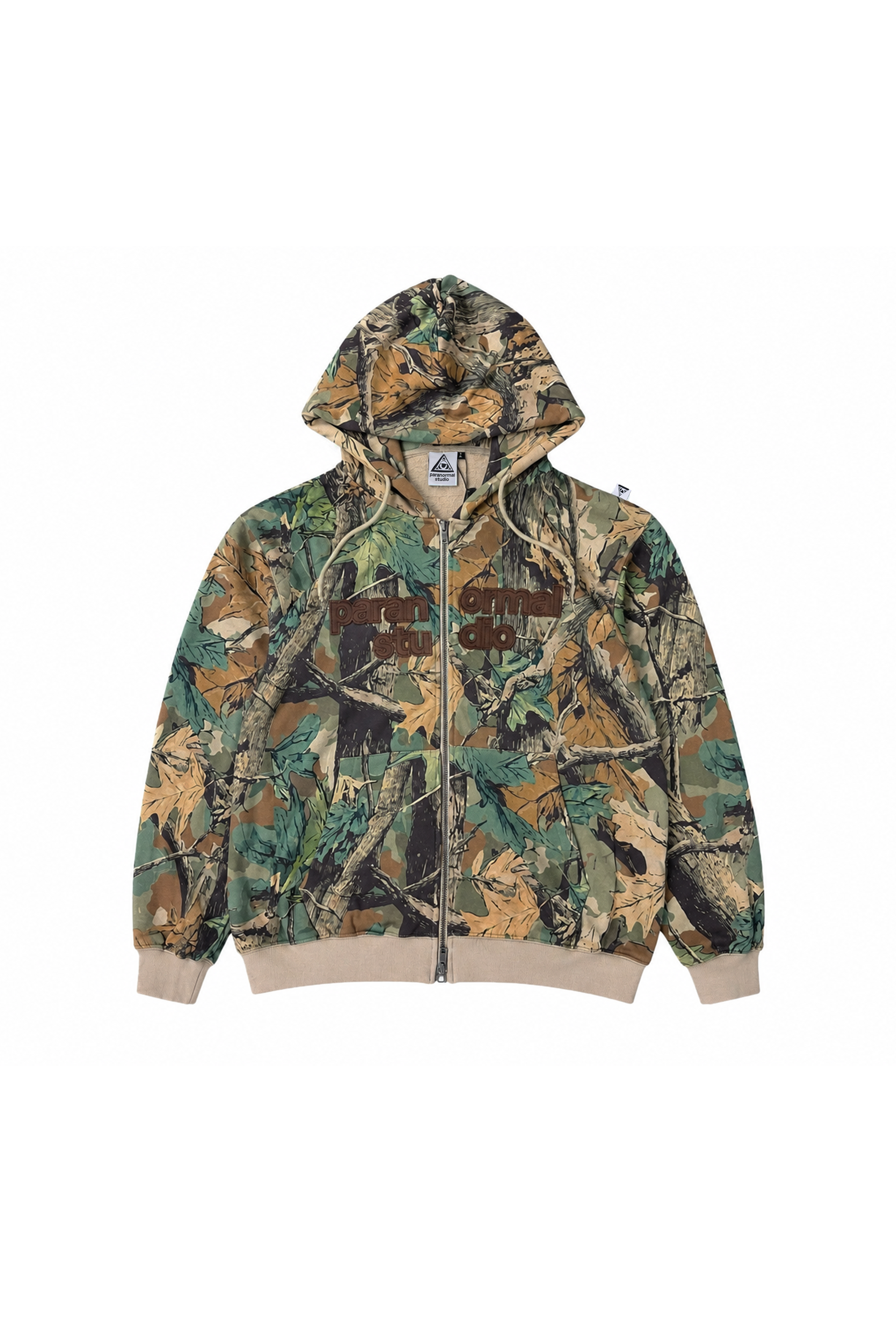 camo tree applique logo zip hoodie