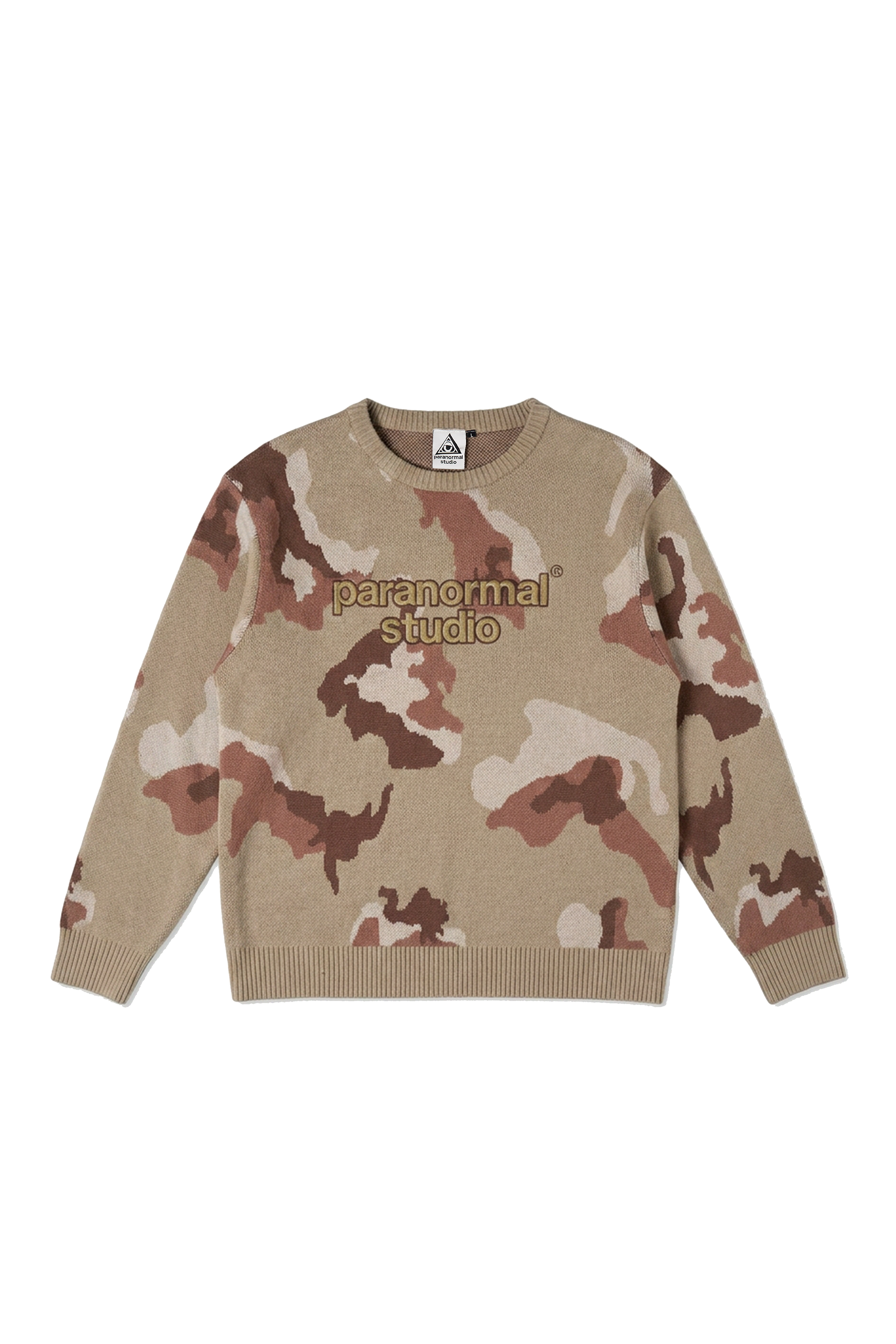 camouflage khaki applique logo knit