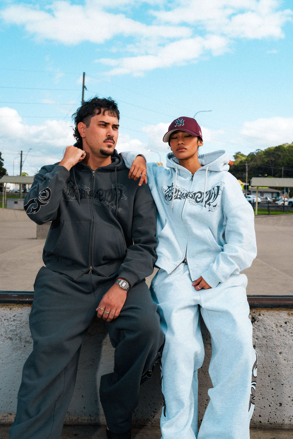 tribal applique & print wide sweatpants
