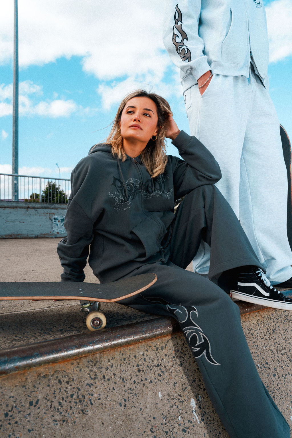tribal applique & print wide sweatpants