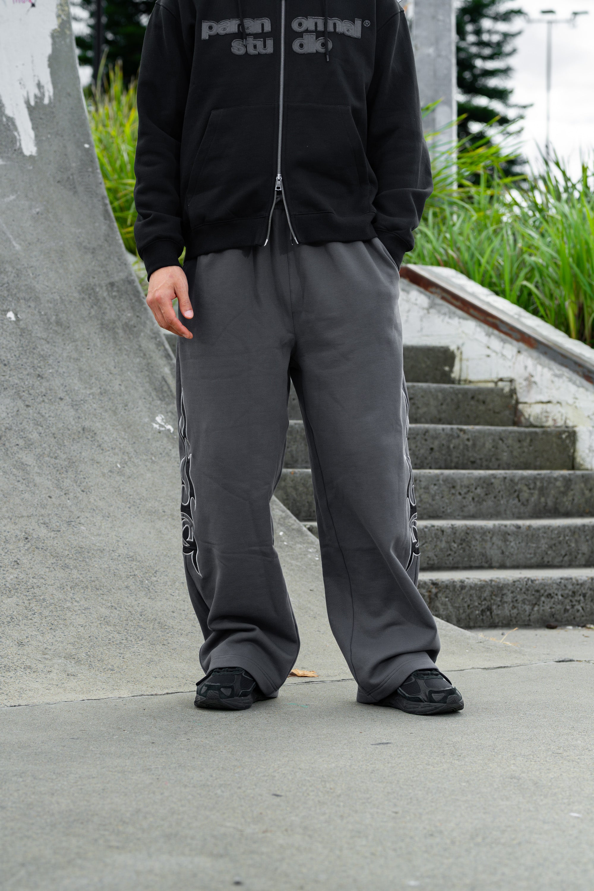 tribal applique & print wide sweatpants