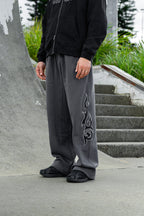 tribal applique & print wide sweatpants