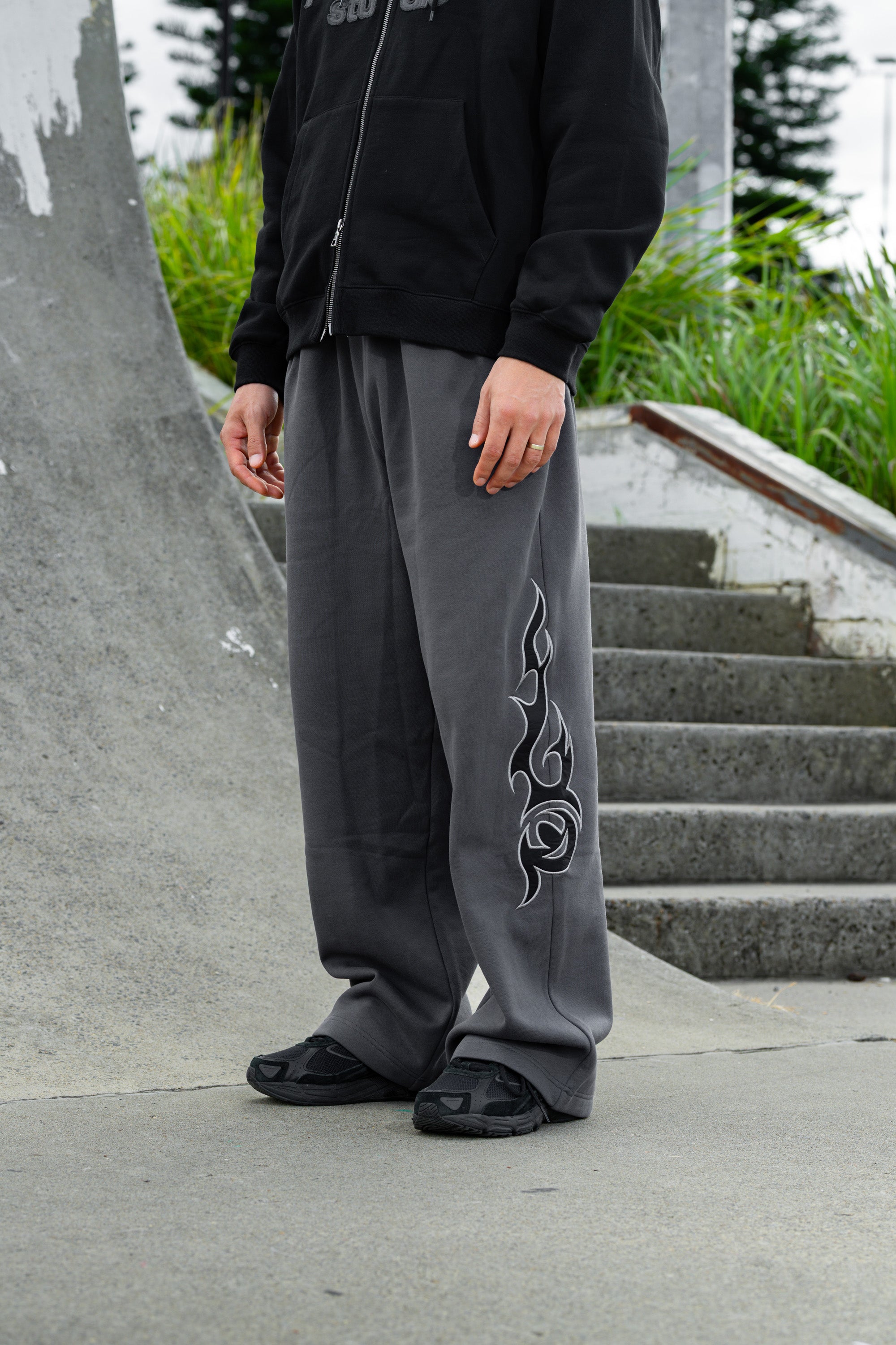 tribal applique & print wide sweatpants