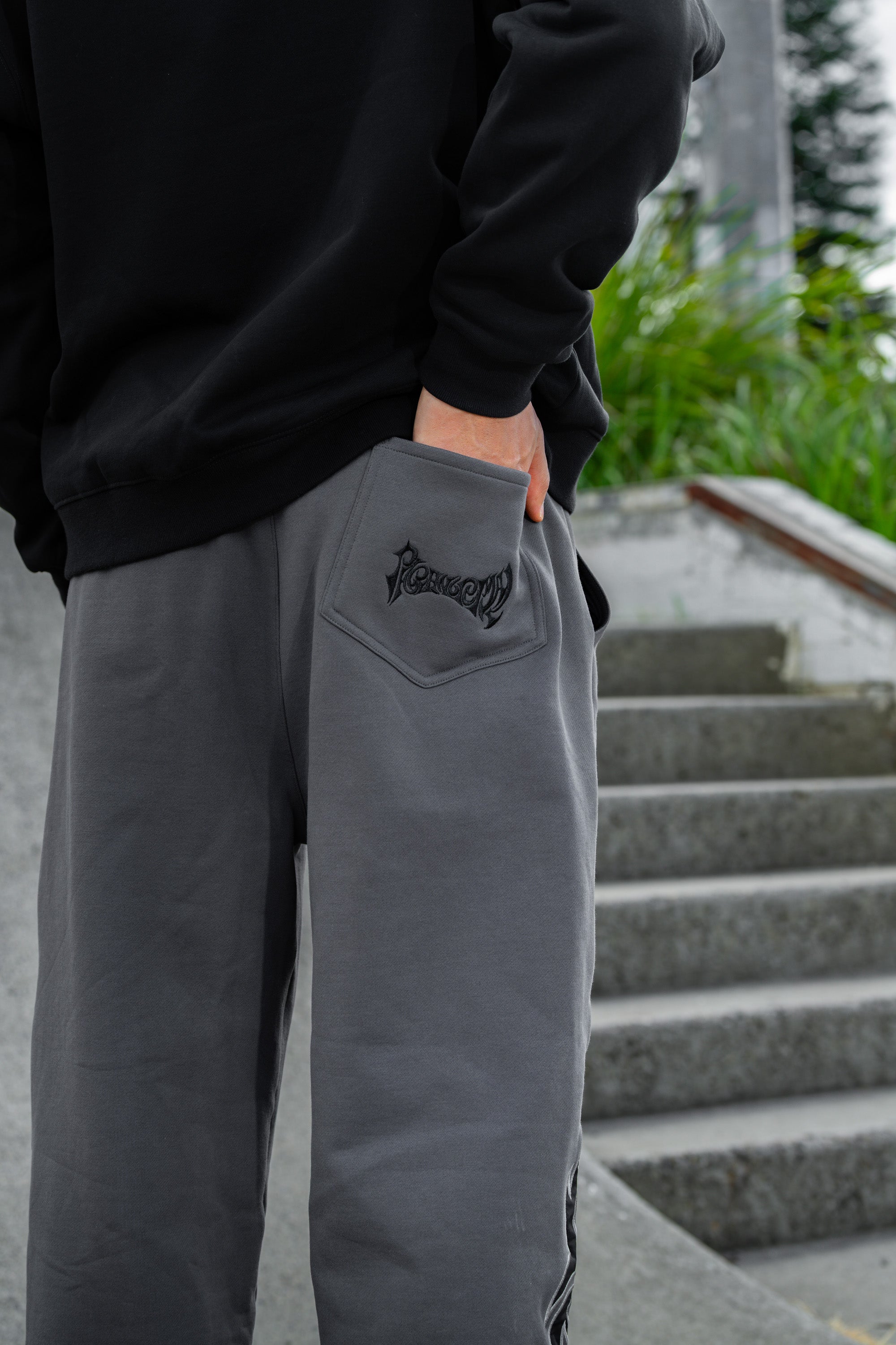 tribal applique & print wide sweatpants