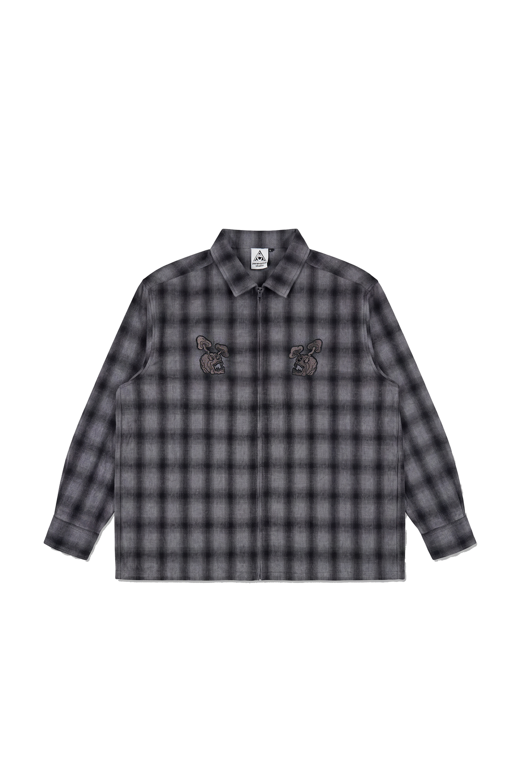 skull embroidered zip flannel shirt