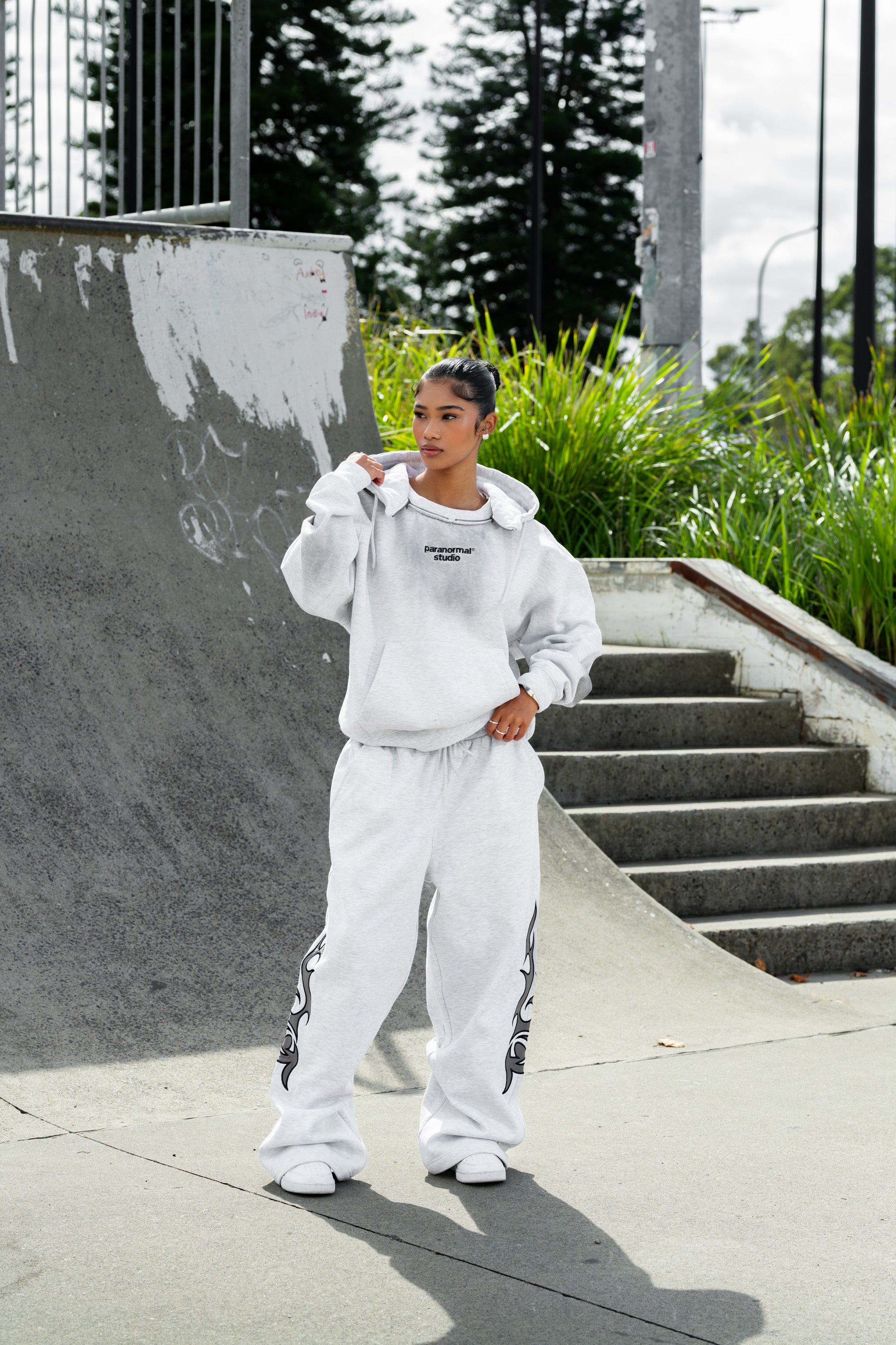 tribal applique & print wide sweatpants