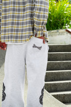 tribal applique & print wide sweatpants