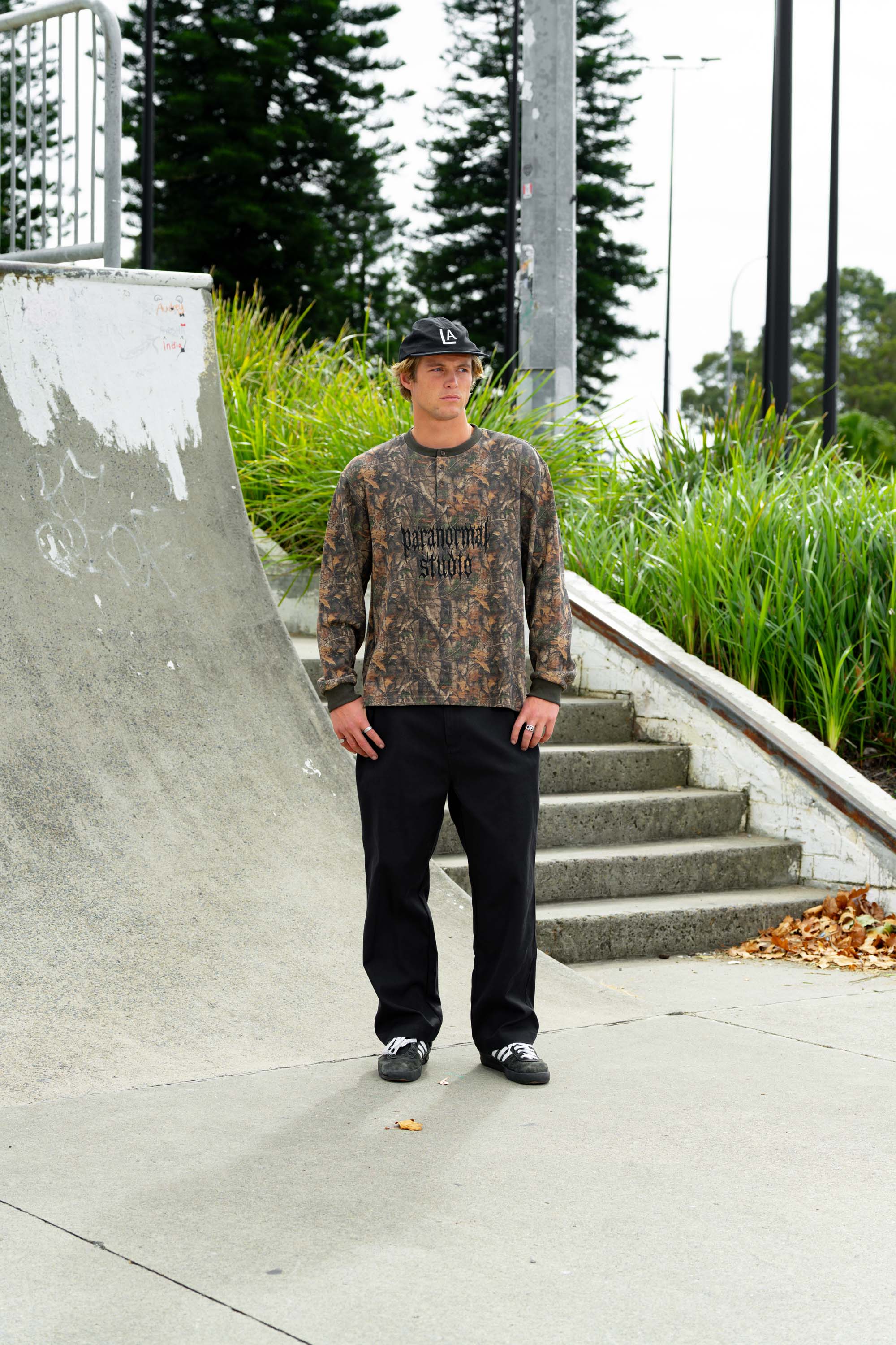 real tree camouflage waffle henley longsleeve