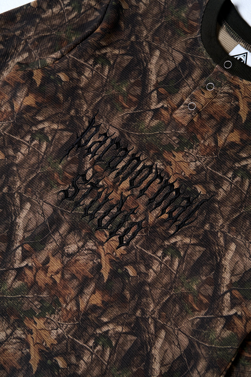 real tree camouflage waffle henley longsleeve