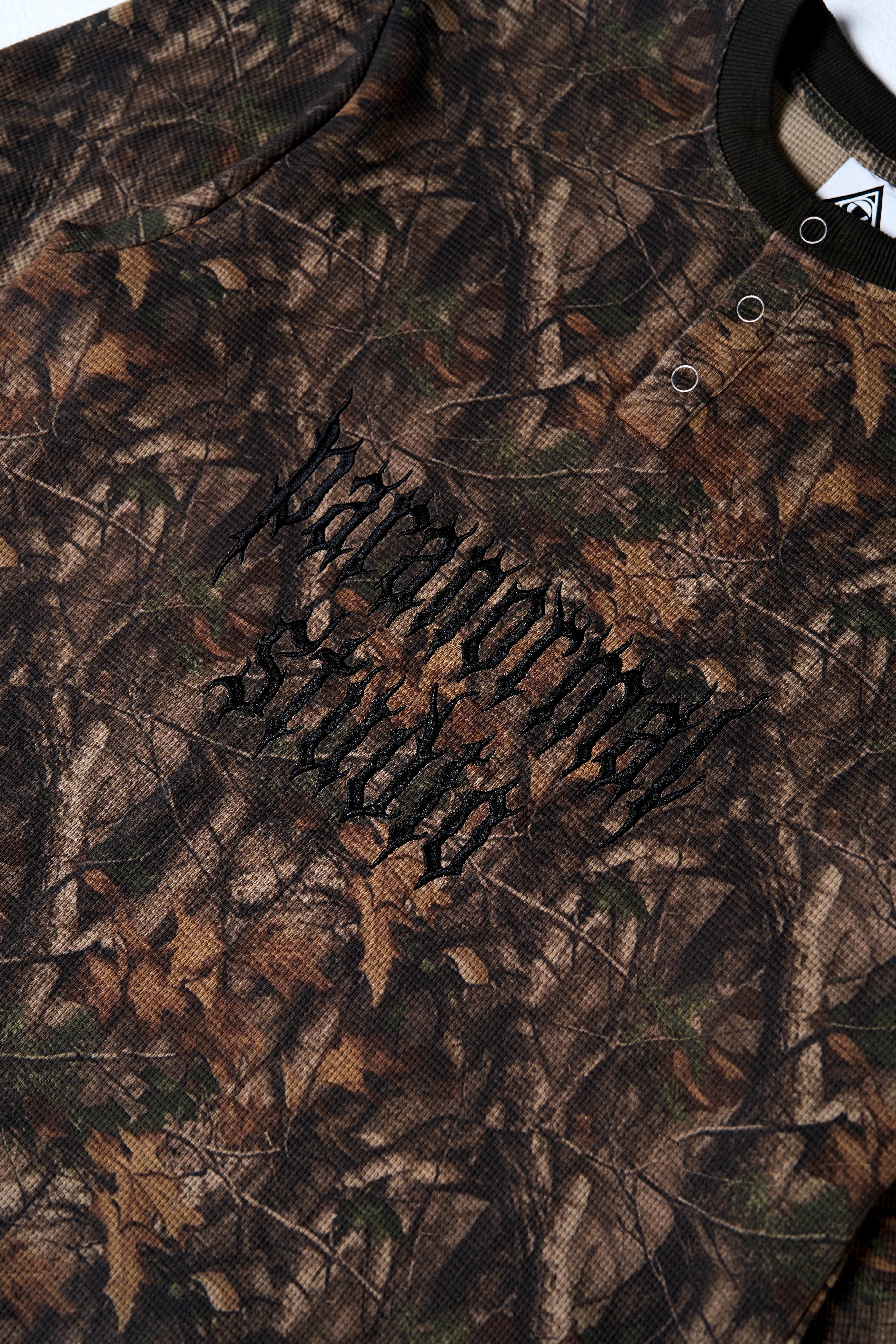real tree camouflage waffle henley longsleeve